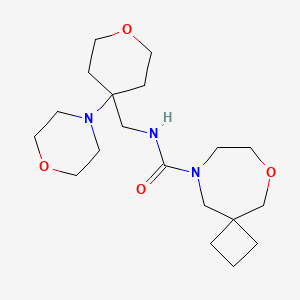 molecular formula C19H33N3O4 B6800719 N-[(4-morpholin-4-yloxan-4-yl)methyl]-6-oxa-9-azaspiro[3.6]decane-9-carboxamide 