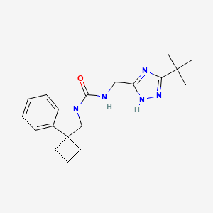 molecular formula C19H25N5O B6800767 N-[(3-tert-butyl-1H-1,2,4-triazol-5-yl)methyl]spiro[2H-indole-3,1'-cyclobutane]-1-carboxamide 