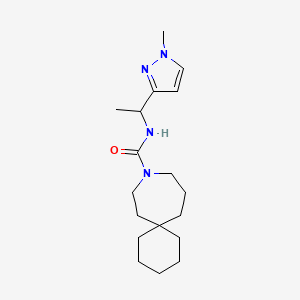molecular formula C18H30N4O B6800788 N-[1-(1-methylpyrazol-3-yl)ethyl]-9-azaspiro[5.6]dodecane-9-carboxamide 