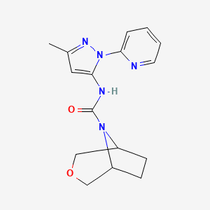 molecular formula C16H19N5O2 B6800862 N-(5-methyl-2-pyridin-2-ylpyrazol-3-yl)-3-oxa-8-azabicyclo[3.2.1]octane-8-carboxamide 