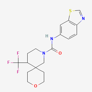 molecular formula C18H20F3N3O2S B6800868 N-(1,3-benzothiazol-6-yl)-5-(trifluoromethyl)-9-oxa-2-azaspiro[5.5]undecane-2-carboxamide 