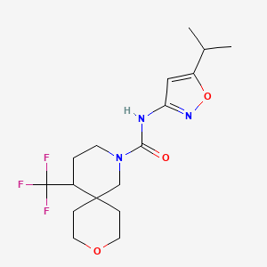 molecular formula C17H24F3N3O3 B6800895 N-(5-propan-2-yl-1,2-oxazol-3-yl)-5-(trifluoromethyl)-9-oxa-2-azaspiro[5.5]undecane-2-carboxamide 