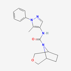 molecular formula C17H20N4O2 B6800941 N-(5-methyl-1-phenylpyrazol-4-yl)-3-oxa-8-azabicyclo[3.2.1]octane-8-carboxamide 