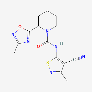 molecular formula C14H16N6O2S B6801041 N-(4-cyano-3-methyl-1,2-thiazol-5-yl)-2-(3-methyl-1,2,4-oxadiazol-5-yl)piperidine-1-carboxamide 