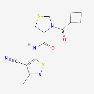 molecular formula C14H16N4O2S2 B6801276 N-(4-cyano-3-methyl-1,2-thiazol-5-yl)-3-(cyclobutanecarbonyl)-1,3-thiazolidine-4-carboxamide 