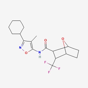 molecular formula C18H23F3N2O3 B6801344 N-(3-cyclohexyl-4-methyl-1,2-oxazol-5-yl)-3-(trifluoromethyl)-7-oxabicyclo[2.2.1]heptane-2-carboxamide 
