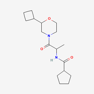 molecular formula C17H28N2O3 B6801885 N-[1-(2-cyclobutylmorpholin-4-yl)-1-oxopropan-2-yl]cyclopentanecarboxamide 