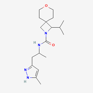 molecular formula C18H30N4O2 B6802503 N-[1-(5-methyl-1H-pyrazol-3-yl)propan-2-yl]-3-propan-2-yl-7-oxa-2-azaspiro[3.5]nonane-2-carboxamide 