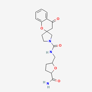 molecular formula C19H23N3O5 B6802505 N-[(5-carbamoyloxolan-2-yl)methyl]-4-oxospiro[3H-chromene-2,3'-pyrrolidine]-1'-carboxamide 