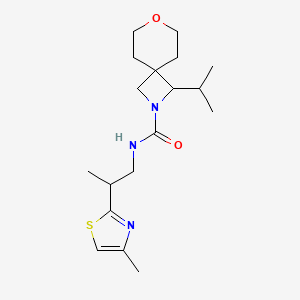 molecular formula C18H29N3O2S B6802587 N-[2-(4-methyl-1,3-thiazol-2-yl)propyl]-3-propan-2-yl-7-oxa-2-azaspiro[3.5]nonane-2-carboxamide 