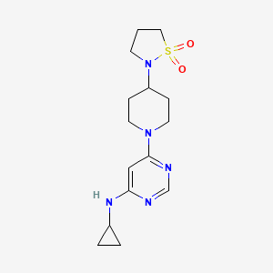 molecular formula C15H23N5O2S B6802751 N-cyclopropyl-6-[4-(1,1-dioxo-1,2-thiazolidin-2-yl)piperidin-1-yl]pyrimidin-4-amine 