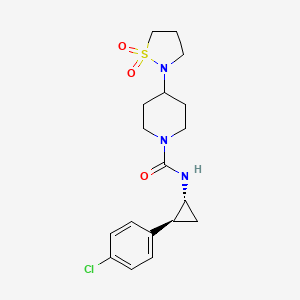 molecular formula C18H24ClN3O3S B6802813 N-[(1R,2S)-2-(4-chlorophenyl)cyclopropyl]-4-(1,1-dioxo-1,2-thiazolidin-2-yl)piperidine-1-carboxamide 