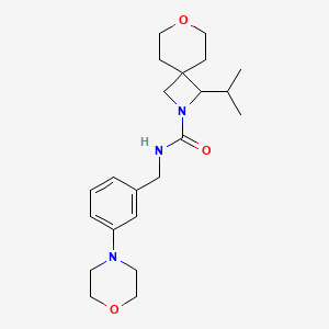 molecular formula C22H33N3O3 B6802964 N-[(3-morpholin-4-ylphenyl)methyl]-3-propan-2-yl-7-oxa-2-azaspiro[3.5]nonane-2-carboxamide 