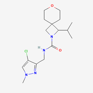 molecular formula C16H25ClN4O2 B6803017 N-[(4-chloro-1-methylpyrazol-3-yl)methyl]-3-propan-2-yl-7-oxa-2-azaspiro[3.5]nonane-2-carboxamide 