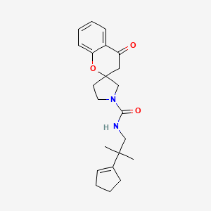 molecular formula C22H28N2O3 B6803041 N-[2-(cyclopenten-1-yl)-2-methylpropyl]-4-oxospiro[3H-chromene-2,3'-pyrrolidine]-1'-carboxamide 