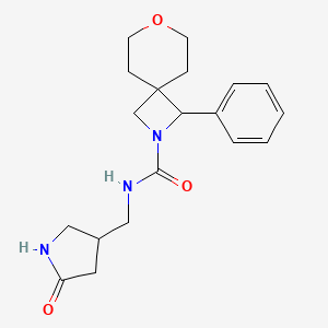 molecular formula C19H25N3O3 B6803099 N-[(5-oxopyrrolidin-3-yl)methyl]-3-phenyl-7-oxa-2-azaspiro[3.5]nonane-2-carboxamide 