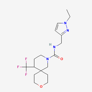molecular formula C17H25F3N4O2 B6803107 N-[(1-ethylpyrazol-3-yl)methyl]-5-(trifluoromethyl)-9-oxa-2-azaspiro[5.5]undecane-2-carboxamide 