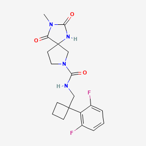 molecular formula C19H22F2N4O3 B6803174 N-[[1-(2,6-difluorophenyl)cyclobutyl]methyl]-3-methyl-2,4-dioxo-1,3,7-triazaspiro[4.4]nonane-7-carboxamide 