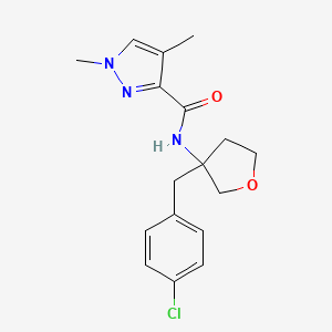 molecular formula C17H20ClN3O2 B6803250 N-[3-[(4-chlorophenyl)methyl]oxolan-3-yl]-1,4-dimethylpyrazole-3-carboxamide 