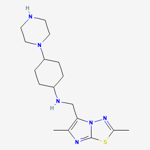 molecular formula C17H28N6S B6803665 N-[(2,6-dimethylimidazo[2,1-b][1,3,4]thiadiazol-5-yl)methyl]-4-piperazin-1-ylcyclohexan-1-amine 