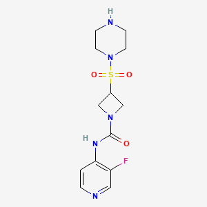 molecular formula C13H18FN5O3S B6803756 N-(3-fluoropyridin-4-yl)-3-piperazin-1-ylsulfonylazetidine-1-carboxamide 