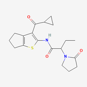 molecular formula C19H24N2O3S B6803792 N-[3-(cyclopropanecarbonyl)-5,6-dihydro-4H-cyclopenta[b]thiophen-2-yl]-2-(2-oxopyrrolidin-1-yl)butanamide 