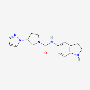 molecular formula C16H19N5O B6803872 N-(2,3-dihydro-1H-indol-5-yl)-3-pyrazol-1-ylpyrrolidine-1-carboxamide 