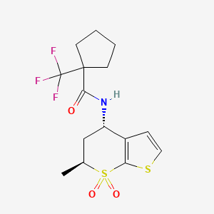 molecular formula C15H18F3NO3S2 B6804011 N-[(4S,6S)-6-methyl-7,7-dioxo-5,6-dihydro-4H-thieno[2,3-b]thiopyran-4-yl]-1-(trifluoromethyl)cyclopentane-1-carboxamide 