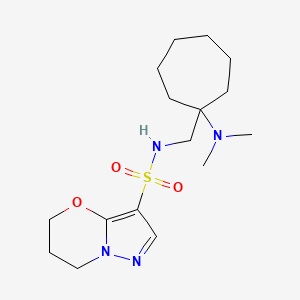 molecular formula C16H28N4O3S B6804106 N-[[1-(dimethylamino)cycloheptyl]methyl]-6,7-dihydro-5H-pyrazolo[5,1-b][1,3]oxazine-3-sulfonamide 