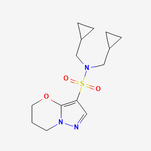 molecular formula C14H21N3O3S B6804125 N,N-bis(cyclopropylmethyl)-6,7-dihydro-5H-pyrazolo[5,1-b][1,3]oxazine-3-sulfonamide 