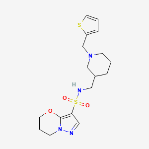 molecular formula C17H24N4O3S2 B6804148 N-[[1-(thiophen-2-ylmethyl)piperidin-3-yl]methyl]-6,7-dihydro-5H-pyrazolo[5,1-b][1,3]oxazine-3-sulfonamide 