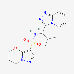 molecular formula C16H20N6O3S B6804224 N-[2-methyl-1-([1,2,4]triazolo[4,3-a]pyridin-3-yl)propyl]-6,7-dihydro-5H-pyrazolo[5,1-b][1,3]oxazine-3-sulfonamide 