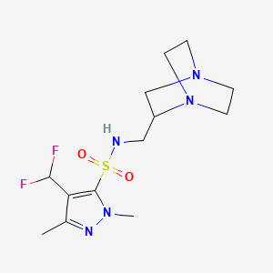 molecular formula C13H21F2N5O2S B6804228 N-(1,4-diazabicyclo[2.2.2]octan-2-ylmethyl)-4-(difluoromethyl)-2,5-dimethylpyrazole-3-sulfonamide 