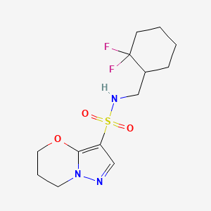 molecular formula C13H19F2N3O3S B6804379 N-[(2,2-difluorocyclohexyl)methyl]-6,7-dihydro-5H-pyrazolo[5,1-b][1,3]oxazine-3-sulfonamide 