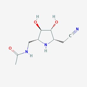 molecular formula C9H15N3O3 B068044 N-{[(2R,3R,4R,5S)-5-(Cyanomethyl)-3,4-dihydroxy-2-pyrrolidinyl]methyl}acetamide CAS No. 188019-33-2