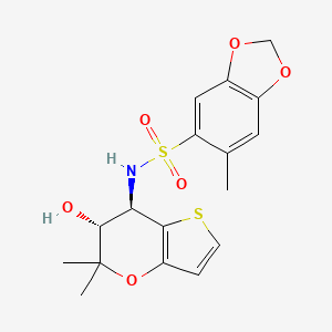 molecular formula C17H19NO6S2 B6804538 N-[(6R,7R)-6-hydroxy-5,5-dimethyl-6,7-dihydrothieno[3,2-b]pyran-7-yl]-6-methyl-1,3-benzodioxole-5-sulfonamide 