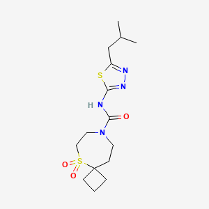 molecular formula C15H24N4O3S2 B6805008 N-[5-(2-methylpropyl)-1,3,4-thiadiazol-2-yl]-5,5-dioxo-5lambda6-thia-8-azaspiro[3.6]decane-8-carboxamide 