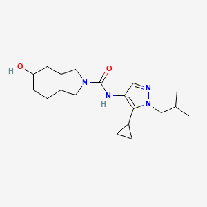 molecular formula C19H30N4O2 B6805189 N-[5-cyclopropyl-1-(2-methylpropyl)pyrazol-4-yl]-5-hydroxy-1,3,3a,4,5,6,7,7a-octahydroisoindole-2-carboxamide 