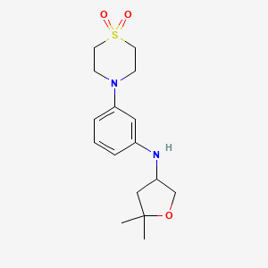 molecular formula C16H24N2O3S B6805559 N-[3-(1,1-dioxo-1,4-thiazinan-4-yl)phenyl]-5,5-dimethyloxolan-3-amine 