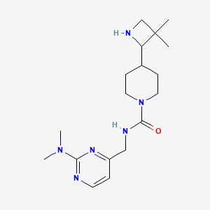 molecular formula C18H30N6O B6805665 N-[[2-(dimethylamino)pyrimidin-4-yl]methyl]-4-(3,3-dimethylazetidin-2-yl)piperidine-1-carboxamide 