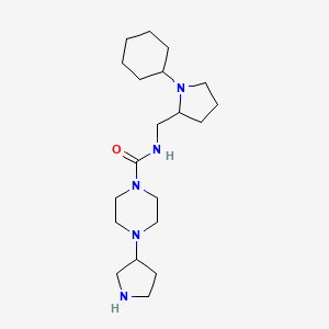 molecular formula C20H37N5O B6805729 N-[(1-cyclohexylpyrrolidin-2-yl)methyl]-4-pyrrolidin-3-ylpiperazine-1-carboxamide 