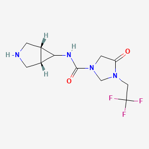 molecular formula C11H15F3N4O2 B6805857 N-[(1S,5R)-3-azabicyclo[3.1.0]hexan-6-yl]-4-oxo-3-(2,2,2-trifluoroethyl)imidazolidine-1-carboxamide 