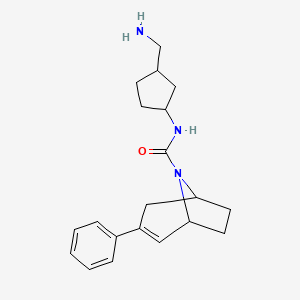 molecular formula C20H27N3O B6805971 N-[3-(aminomethyl)cyclopentyl]-3-phenyl-8-azabicyclo[3.2.1]oct-2-ene-8-carboxamide 