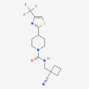 molecular formula C16H19F3N4OS B6806427 N-[(1-cyanocyclobutyl)methyl]-4-[4-(trifluoromethyl)-1,3-thiazol-2-yl]piperidine-1-carboxamide 