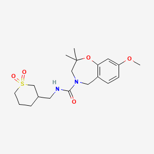 molecular formula C19H28N2O5S B6807424 N-[(1,1-dioxothian-3-yl)methyl]-8-methoxy-2,2-dimethyl-3,5-dihydro-1,4-benzoxazepine-4-carboxamide 