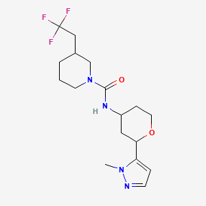 molecular formula C17H25F3N4O2 B6807473 N-[2-(2-methylpyrazol-3-yl)oxan-4-yl]-3-(2,2,2-trifluoroethyl)piperidine-1-carboxamide 