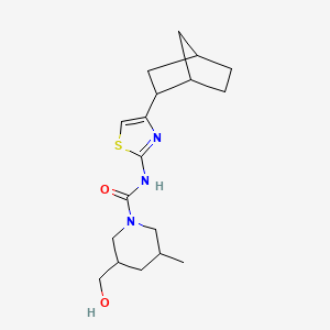 molecular formula C18H27N3O2S B6807536 N-[4-(2-bicyclo[2.2.1]heptanyl)-1,3-thiazol-2-yl]-3-(hydroxymethyl)-5-methylpiperidine-1-carboxamide 
