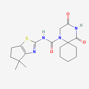 molecular formula C18H24N4O3S B6807628 N-(4,4-dimethyl-5,6-dihydrocyclopenta[d][1,3]thiazol-2-yl)-3,5-dioxo-1,4-diazaspiro[5.5]undecane-1-carboxamide 