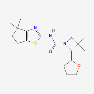 molecular formula C18H27N3O2S B6807642 N-(4,4-dimethyl-5,6-dihydrocyclopenta[d][1,3]thiazol-2-yl)-3,3-dimethyl-2-(oxolan-2-yl)azetidine-1-carboxamide 
