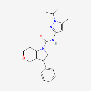 molecular formula C21H28N4O2 B6807697 N-(5-methyl-1-propan-2-ylpyrazol-3-yl)-3-phenyl-3,3a,4,6,7,7a-hexahydro-2H-pyrano[4,3-b]pyrrole-1-carboxamide 